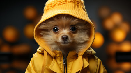 A small animal wearing a yellow hat. Generative AI.の素材