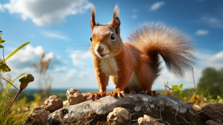 A squirrel holding a nut in its mouth. Generative AI.の素材