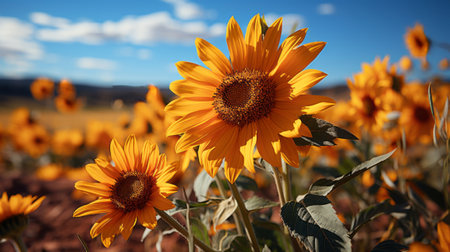 A sunflower in a fieldの素材