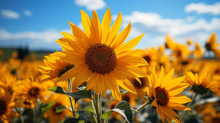 A sunflower in a field. Generative AI.の素材