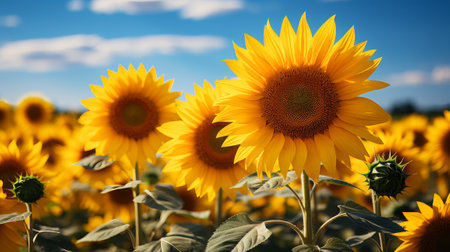 A sunflowers in a field. Generative AI.の素材