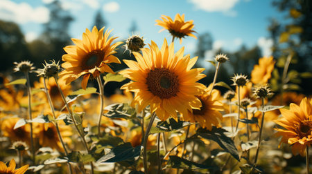 A sunflowers in a field. Generative AI.の素材