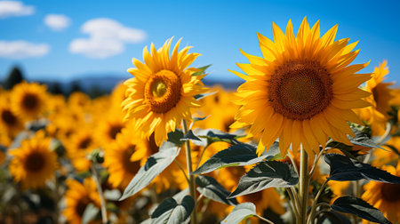 A sunflowers in a field . Create a captivating 8k Hypeの素材