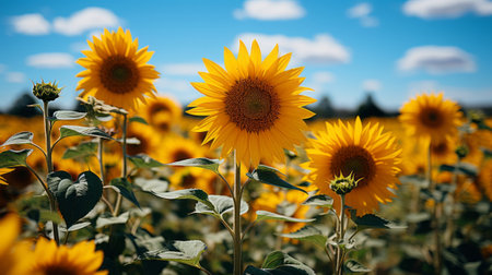 A sunflowers in a field. Generative AI.の素材