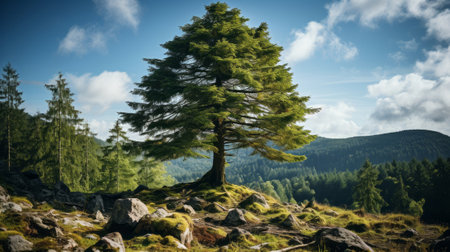 A tall tree in a forest. Generative AI.の素材