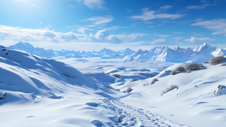 A white snow covered hills. Generative AI.の素材