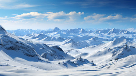 A white snow covered hills. Generative AI.の素材
