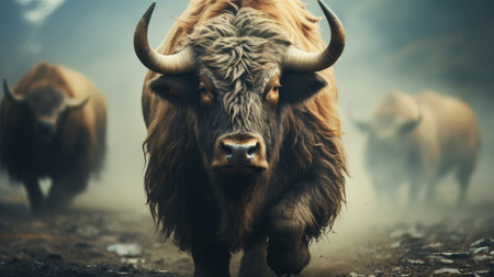 A yak on a road. Generative AI.の素材