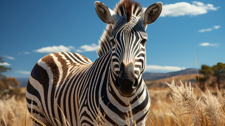 A zebra standing in a field. Generative AI.の素材