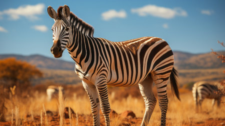 A zebra standing in a field. Generative AI.の素材