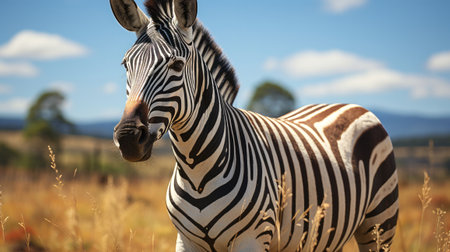 A zebra standing in a field. Generative AI.の素材
