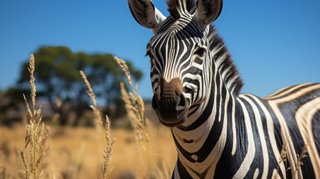 A zebra standing in a field. Generative AI.の素材