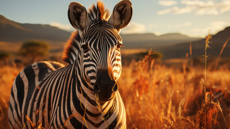 A zebra standing in a field. Generative AI.の素材