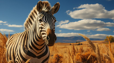 A zebra standing in a field. Generative AI.の素材