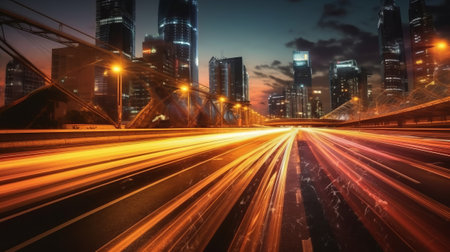 Abstract long exposure dynamic speed light trails. Generative AI.の素材