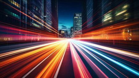 Abstract long exposure dynamic speed light trails. Generative AI.の素材