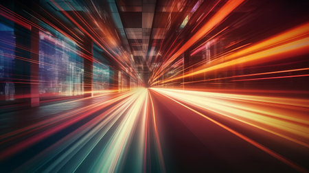 Abstract long exposure dynamic speed light trails. Generative AI.の素材