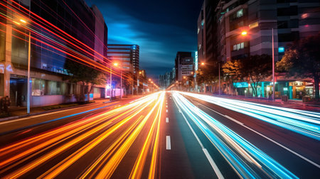 Abstract long exposure dynamic speed light trails. Generative AI.の素材