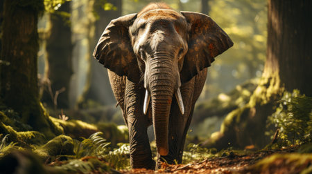 An elephant in the woods. Generative AI.の素材