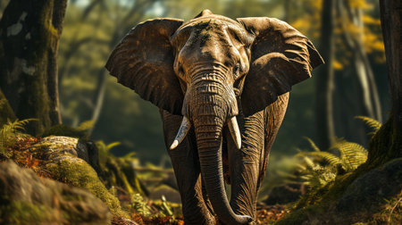 An elephant in the woods. Generative AI.の素材