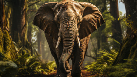 An elephant in the woods. Generative AI.の素材