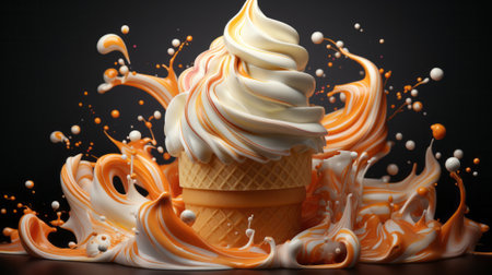 An ice cream cone with orange swirls. Generative AI.の素材