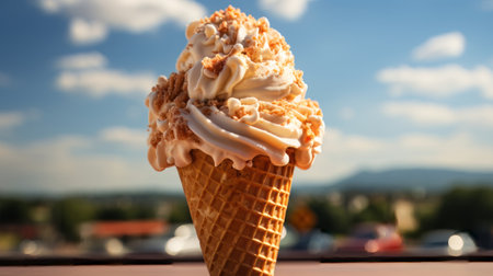 An ice cream cone with orange swirls . Create a captivの素材