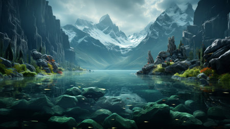 An iceberg in the water. Generative AI.の素材