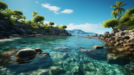 An island in the ocean. Generative AI.の素材