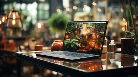 Blurred office workspace interior workplace. Generative AI.の素材