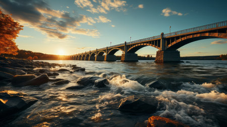 Bridge over the river. Generative AI.の素材