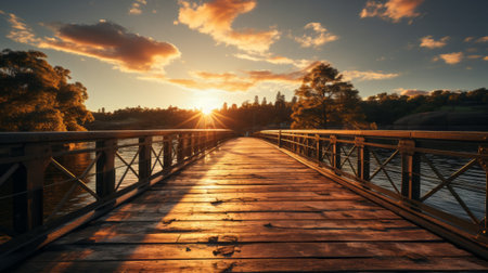 Bridge over the river. Generative AI.の素材