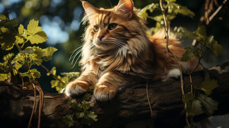 Cat on a tree. Generative AI.の素材