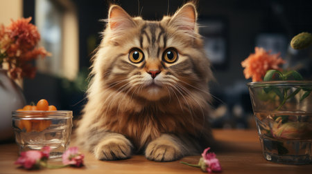 Cat on the table. Generative AI.の素材