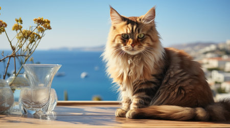 Cat on the table. Generative AI.の素材