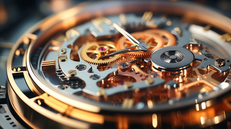 Close up of a gear stainless steel engine background. Generative AI.の素材