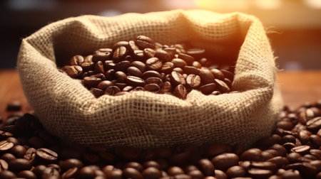 Coffee beans in a jute bag close-up. 8k ultra realistiの素材