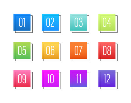 Number Bullet Point Colorful Markers 1 to 12. Vector stock illustrationのイラスト素材