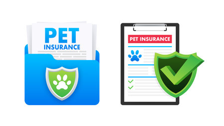 Pet insurance icon with a shield with a dog paw. Pets and Animal insurance policy. Medical care and veterinary clinic. Vector stock illustrationのイラスト素材
