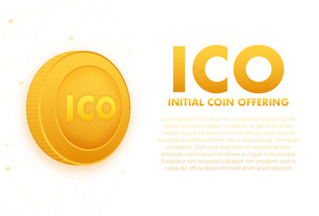 ICO, initial coin offering. ICO Token production process. Vector stock illustrationのイラスト素材
