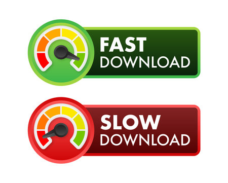 Download Speed Meter Concept with Fast and Slow Indicators, Vector Illustration for Internet Connectivity and Data Rate Measurementのイラスト素材