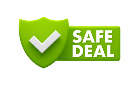 Safe Deal Guarantee Badge - Secure Transaction Shield with Checkmark Vector Illustrationのイラスト素材