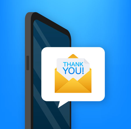 Expressing Thanks with a Smartphone Notification Vector - A vibrant design depicting a thank you message popping up on a mobile device.のイラスト素材