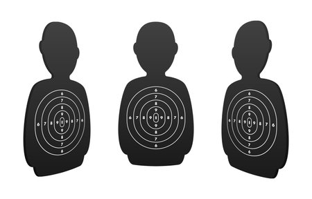 Silhouette human figures with target circles for precision training, self-defense courses, or shooting practice. Ideal for security and tactical skill development imageryのイラスト素材