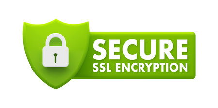 Secure SSL Encryption Badge - Digital Data Protection and Internet Security Shield Iconのイラスト素材