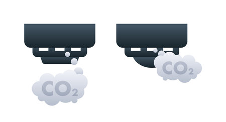 Vector illustration of vehicle exhaust emissions with CO2 clouds representing air pollution and environmental impactのイラスト素材