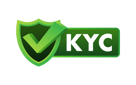 Vector badge design with KYC Know Your Customer checkmark, symbolizing verified and secure customer identification processesのイラスト素材