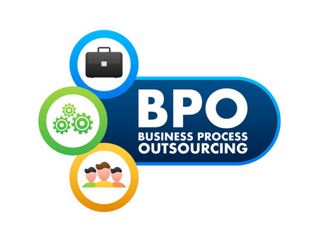 Business Process Outsourcing Concept Illustration with Gears and Teamwork Iconsのイラスト素材