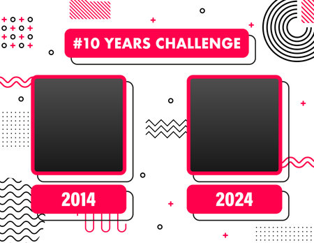 Dynamic 10 Years Challenge Concept with Pink and Black Color Scheme for Social Media Postsのイラスト素材