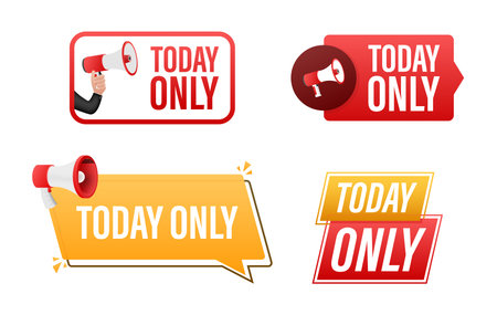 Today only text with Megaphone label set. Megaphone in hand promotion banner. Marketing and advertisingのイラスト素材